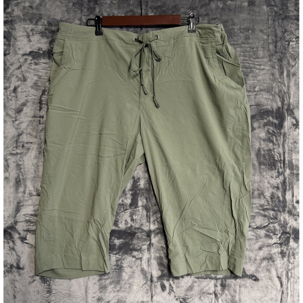Columbia Omni Shield‎ Women 22W Green Stretch Cropped Pants 4 Pocket Drawstring